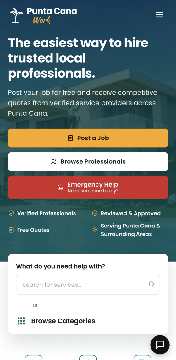 The Punta Cana Work app open on an iPhone, showing the home screen.